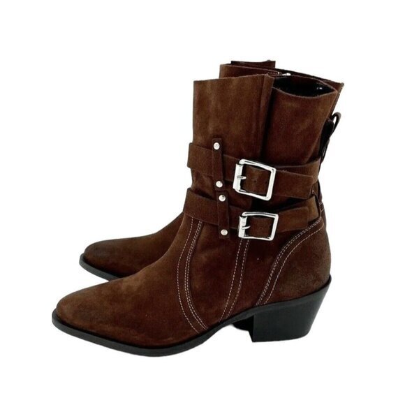 AllSaints Harriet Brown Suede Leather Western Boots SZ 6US...